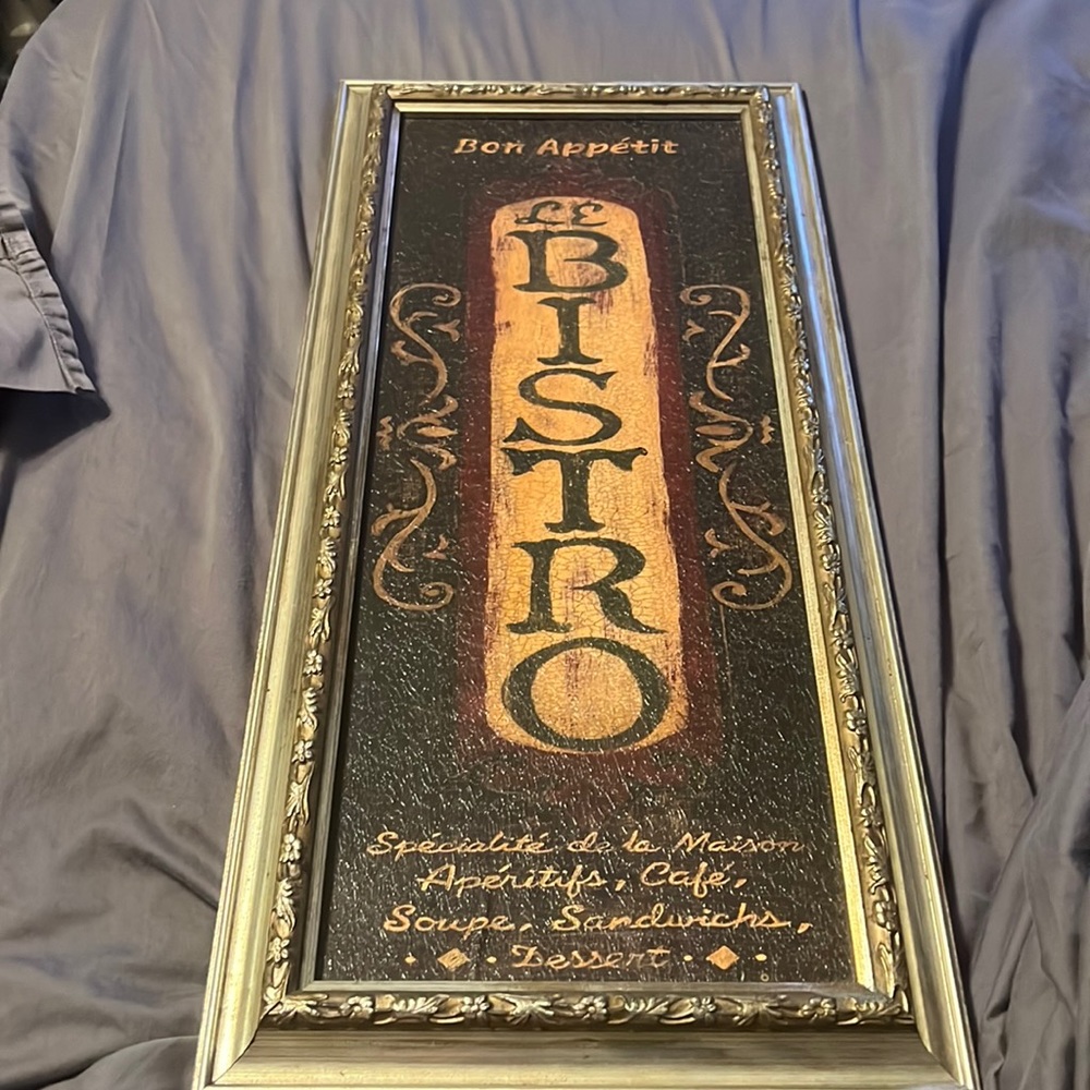 Vintage oil on canvas “Bistro” framed art